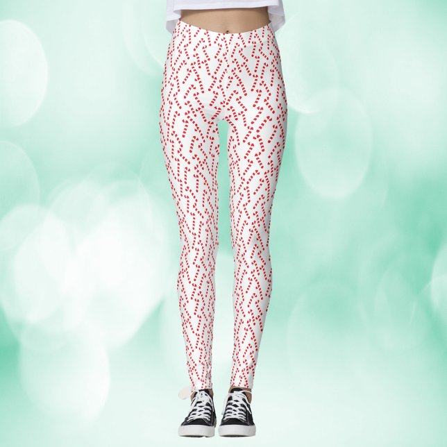 Candy Cane Red White Pattern Leggings (A pair of leggings with a red and white candy cane pattern)