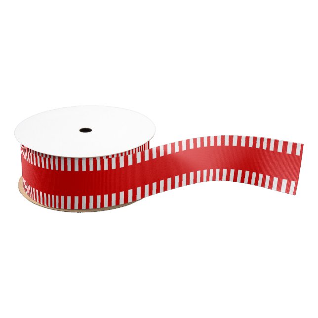 Candy Cane Red White Striped Edge Grosgrain Ribbon (Spool)