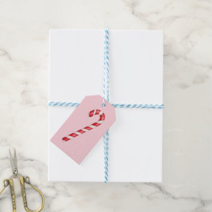 Candy cane red white stripes on pink watercolor gift tags