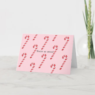 Candy cane red white stripes on pink watercolor thank you card