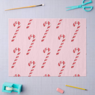 Candy cane red white stripes on pink watercolor  tissue paper