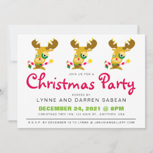 Candy Cane Reindeer Christmas Party Invitation