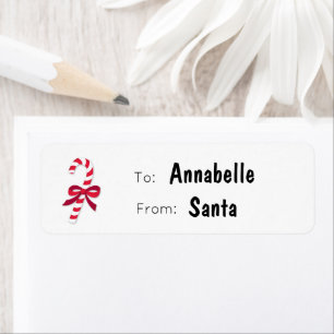 Candy Cane Ribbon Classic Illustration Santa Gift Return Address Label