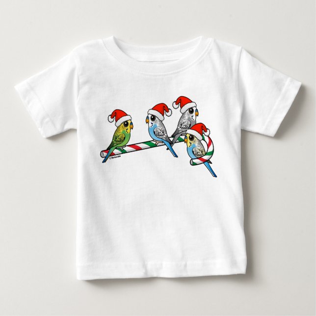 Candy Cane Santa Budgies Baby T-Shirt (Front)