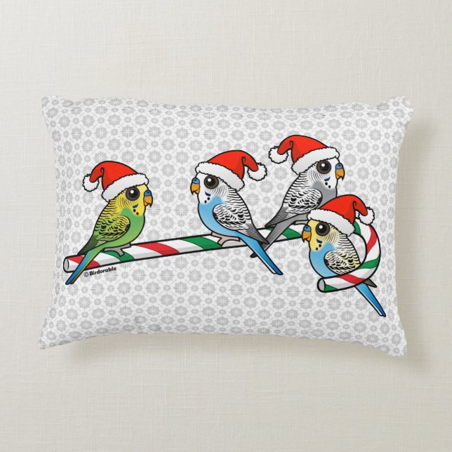 Candy Cane Santa Budgies Decorative Cushion (Back)