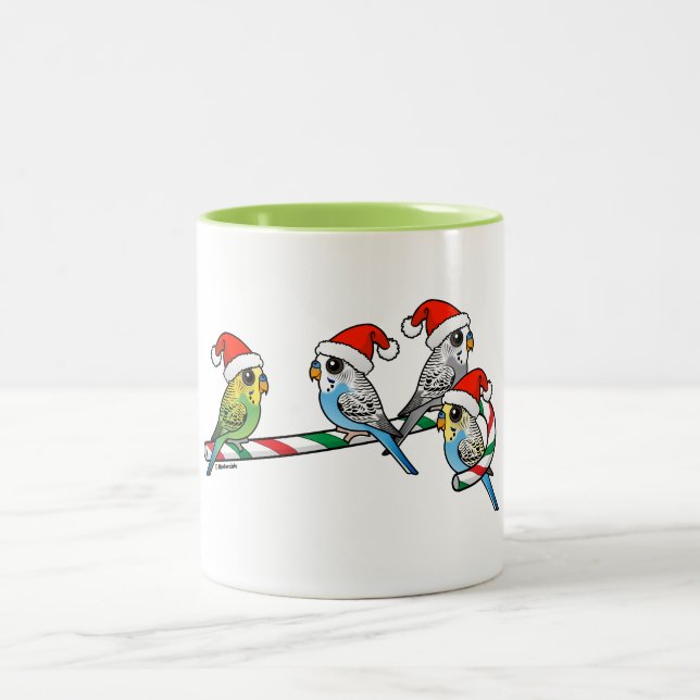Candy Cane Santa Budgies Two-Tone Coffee Mug (Center)