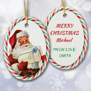 Candy Cane Santa Claus Personal Ceramic Ornament