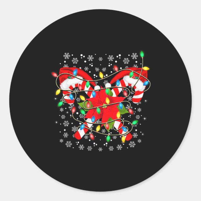 Candy Cane Santa Hat Christmas Lights Merry And Br Classic Round Sticker (Front)
