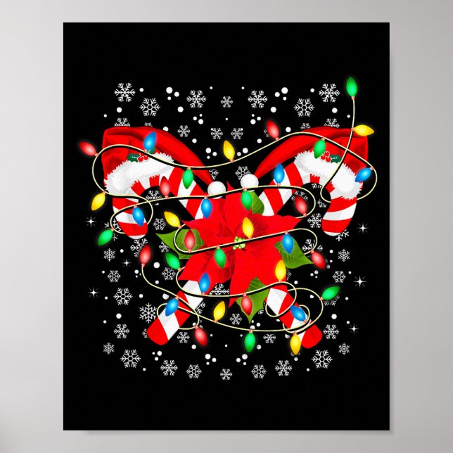 Candy Cane Santa Hat Christmas Lights Merry And Br Poster (Front)