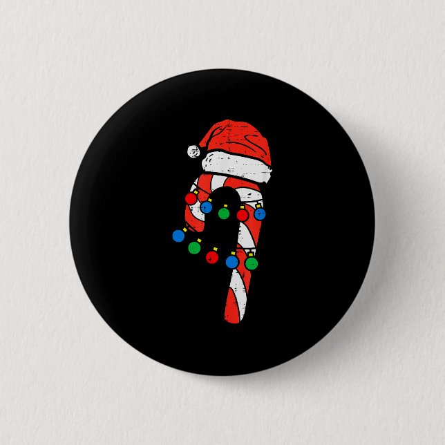 Candy Cane Santa Hat Christmas Lights Xmas Men Wom 6 Cm Round Badge (Front)