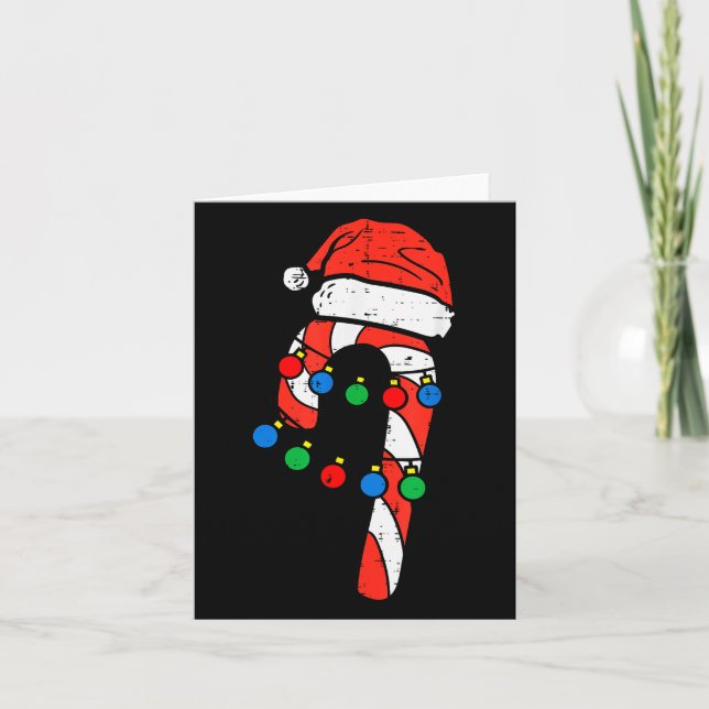 Candy Cane Santa Hat Christmas Lights Xmas Men Wom Card (Front)