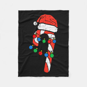 Candy Cane Santa Hat Christmas Lights Xmas Men Wom Fleece Blanket