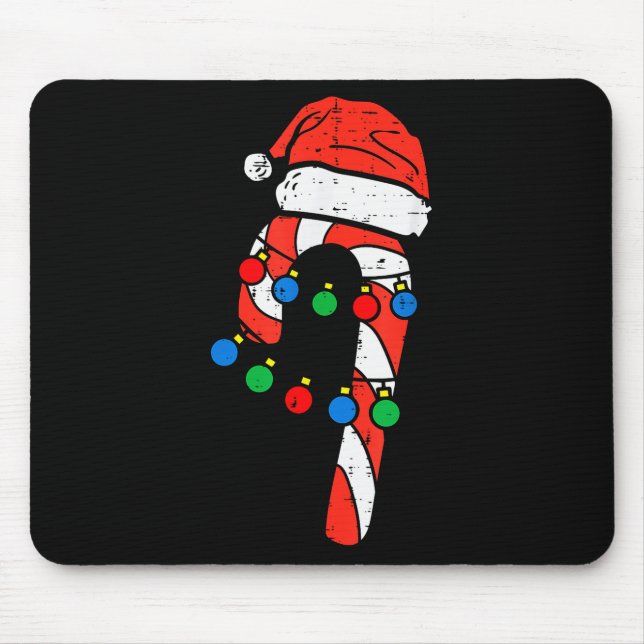 Candy Cane Santa Hat Christmas Lights Xmas Men Wom Mouse Pad (Front)