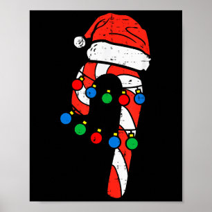 Candy Cane Santa Hat Christmas Lights Xmas Men Wom Poster