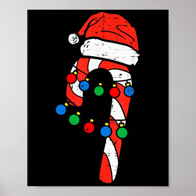 Candy Cane Santa Hat Christmas Lights Xmas Men Wom Poster (Front)