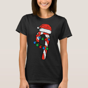 Candy Cane Santa Hat Christmas Lights Xmas Men Wom T-Shirt