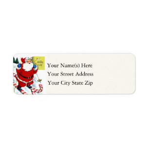 Candy Cane Skiing Santa Claus Vintage Return Address Label