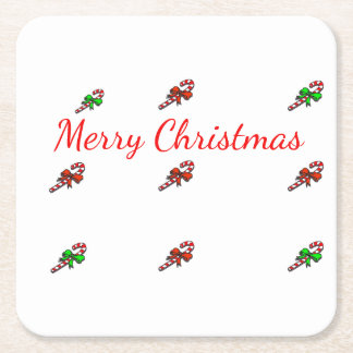 Candy Cane Square Paper Coaster