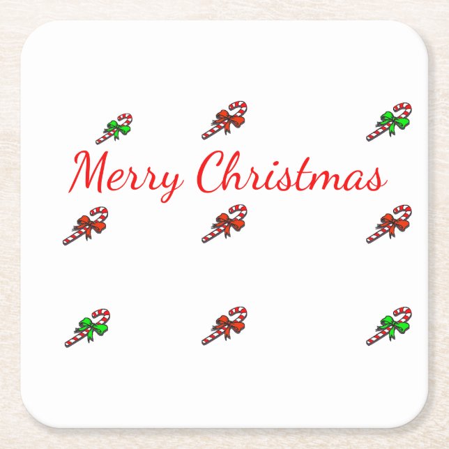Candy Cane  Square Paper Coaster (Front)