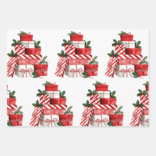 Candy Cane Stack Watercolor Christmas Gift Wrapping Paper Sheet