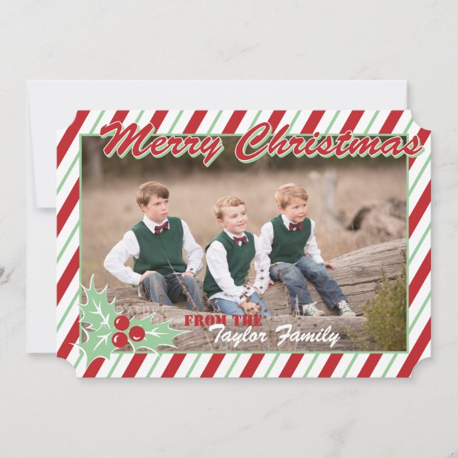Candy Cane Stripe Christmas Photo Card (Front)