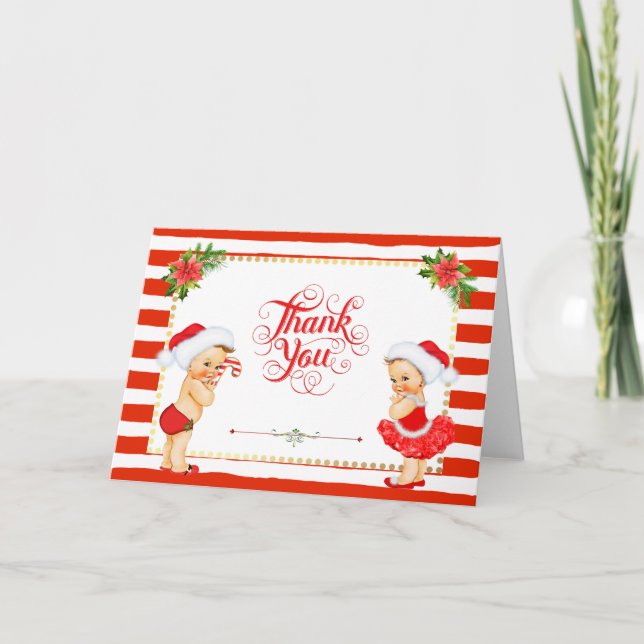 Candy Cane Stripe Christmas Thank You Card (Front)