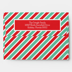 Candy Cane Stripe Green & Red Christmas Holiday Envelope