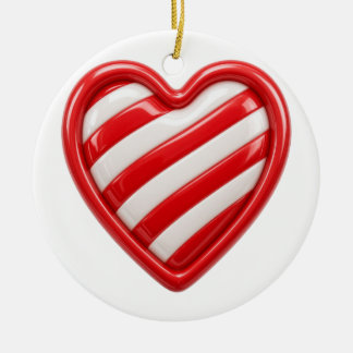 Candy Cane Stripe Heart Christmas Ceramic Ornament