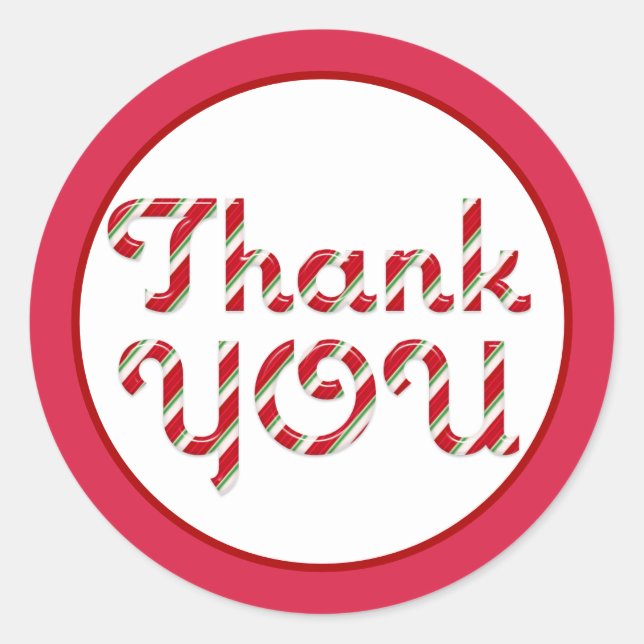 Candy Cane Stripe Holiday Thank You Sticker (Front)