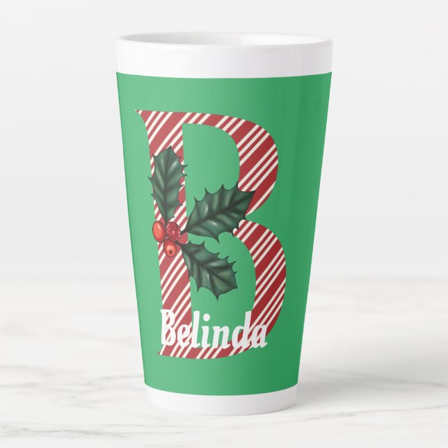 Candy Cane Stripe Letter B Large Christmas  Latte  Latte Mug (Front)