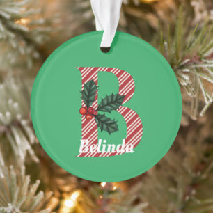 Candy Cane Stripe Letter B Large Christmas  Ornament