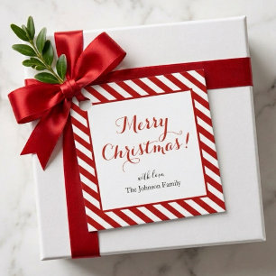 Candy cane stripe Merry Christmas square Favour Tags