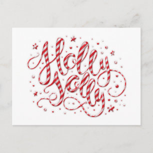 Candy Cane Striped Holly Jolly Open House Holiday Postcard