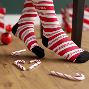 Candy Cane Striped Red and White Christmas Holiday Socks