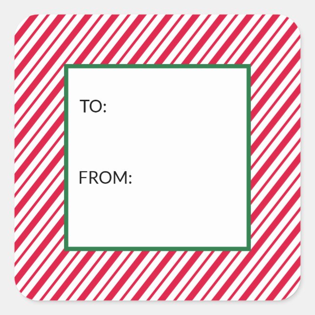 Candy Cane Striped To From Square Sticker (Front)