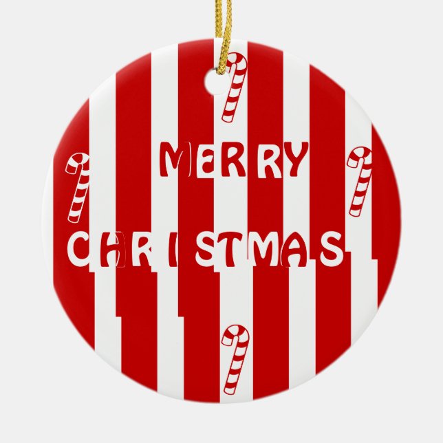 Candy Cane stripes Ceramic Tree Decoration (Front)