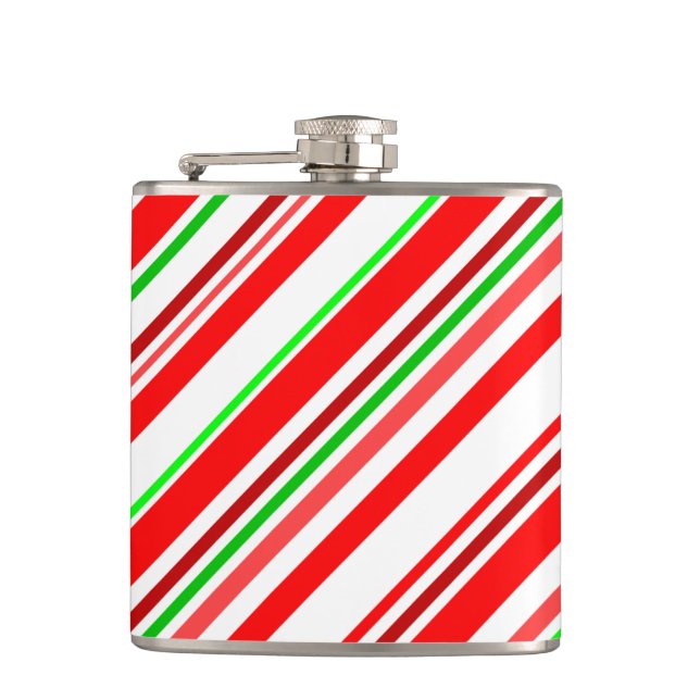 Candy Cane Stripes Christmas Cheer Holiday Hip Flask (Front)