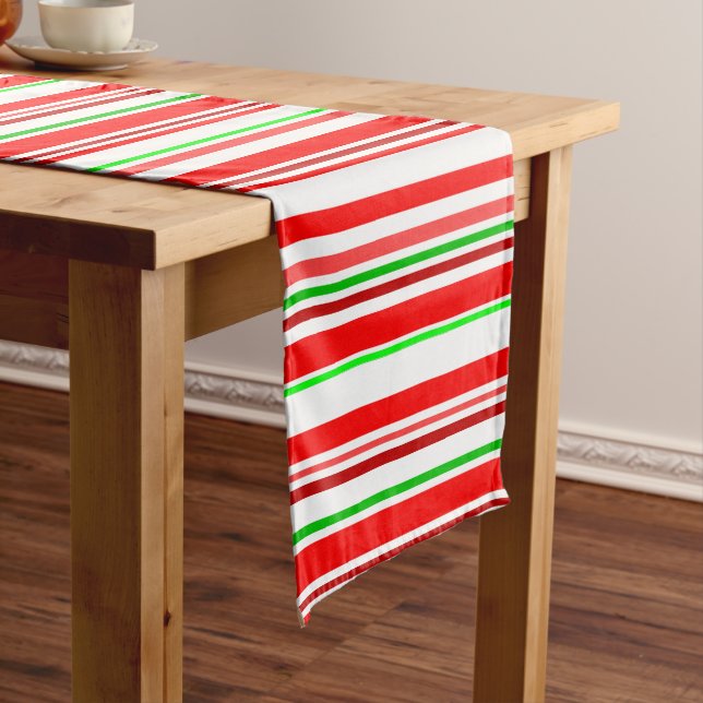 Candy Cane Stripes Christmas Red White Green Medium Table Runner (In Situ)