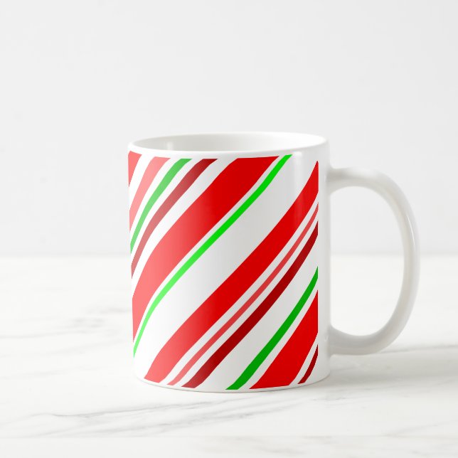 Candy Cane Stripes Diagonal Red Green White Coffee Mug (Right)
