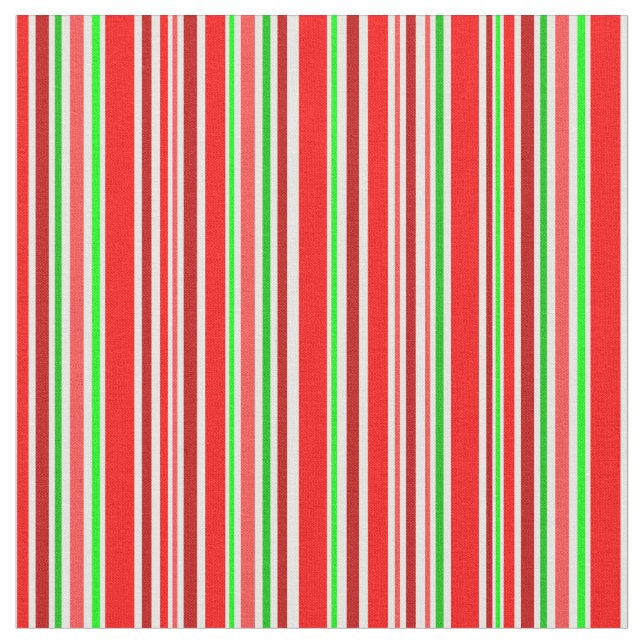 Candy Cane Stripes Festive Red White Green Fabric (Close Up)