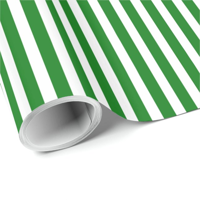 Candy Cane Stripes in Christmas Green & Snow White Wrapping Paper (Roll Corner)