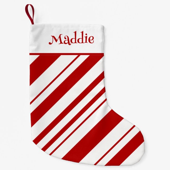 Candy Cane Stripes Personalised Name Small Christmas Stocking (Front)