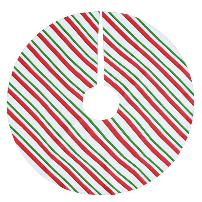 Candy cane stripes - red and green brushed polyester tree skirt (Front)