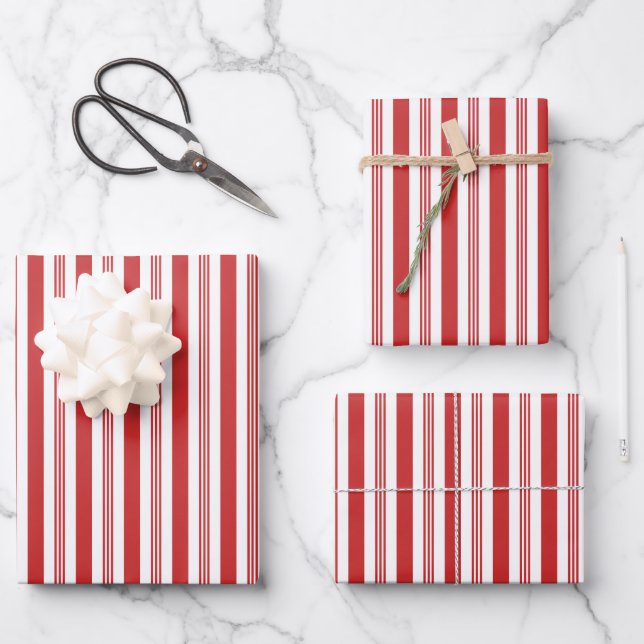 Candy Cane Stripes Red and White Wrapping Paper Sheet (Front)