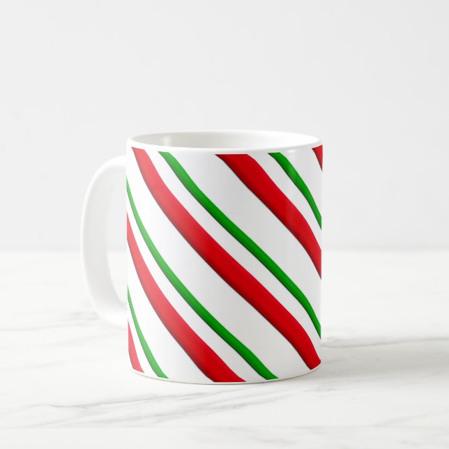 Candy Cane Stripes, red, green and white Coffee Mug (Front Left)