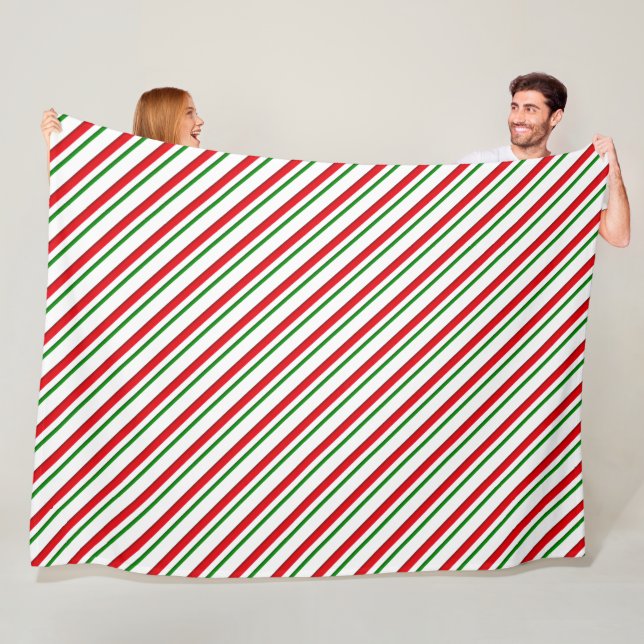 Candy Cane Stripes, red, green and white Fleece Blanket (In Situ)
