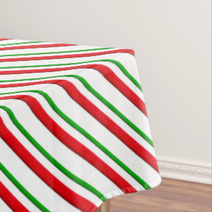 Candy Cane Stripes, Red, Green and White Tablecloth
