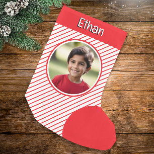 Candy Cane Stripes Red White Custom Name Photo Small Christmas Stocking