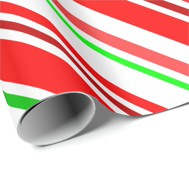 Candy Cane Stripes Red White Green Festive Wrapping Paper (Roll Corner)
