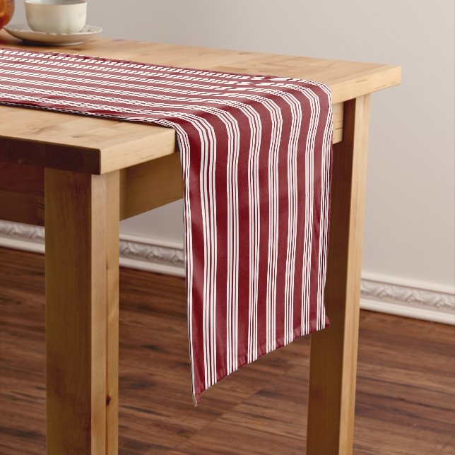 Candy Cane Stripes White Red Short Table Runner (In Situ)
